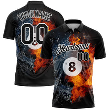 Load image into Gallery viewer, Custom Black White 3D Pattern Design Flame Billiards 8 Ball Performance Polo Shirt
