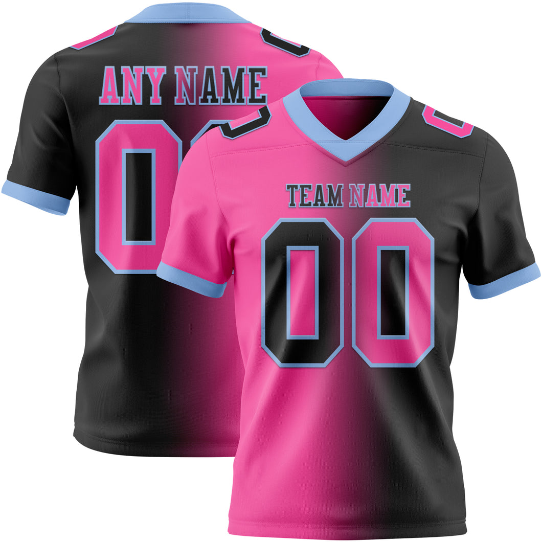 Custom Black Pink-Light Blue Mesh Authentic Gradient Fashion Football Jersey