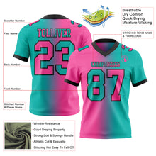 Load image into Gallery viewer, Custom Aqua Pink-Black Mesh Authentic Gradient Fashion Football Jersey
