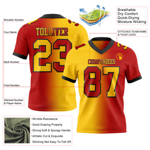 Custom Red Yellow-Black Mesh Authentic Gradient Fashion Football Jersey