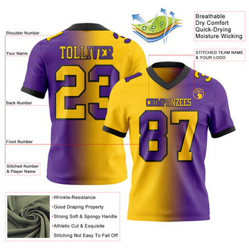 Custom Purple Yellow-Black Mesh Authentic Gradient Fashion Football Jersey