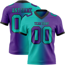 Charger l&#39;image dans la galerie, Custom Purple Aqua-Black Mesh Authentic Gradient Fashion Football Jersey
