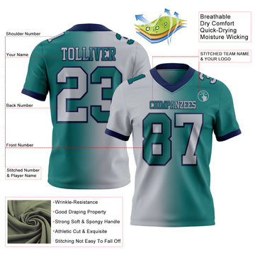 Custom Teal Gray-Navy Mesh Authentic Gradient Fashion Football Jersey