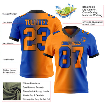 Custom Thunder Blue Bay Orange-Black Mesh Authentic Gradient Fashion Football Jersey