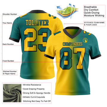 Custom Teal Yellow-Black Mesh Authentic Gradient Fashion Football Jersey