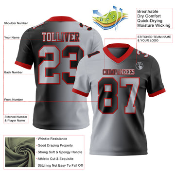 Custom Black Gray-Red Mesh Authentic Gradient Fashion Football Jersey