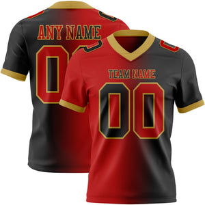 Custom Black Red-Old Gold Mesh Authentic Gradient Fashion Football Jersey