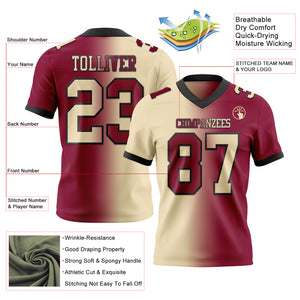 Custom Maroon Cream-Black Mesh Authentic Gradient Fashion Football Jersey