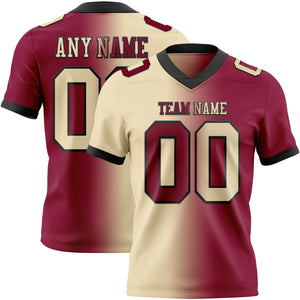 Custom Maroon Cream-Black Mesh Authentic Gradient Fashion Football Jersey