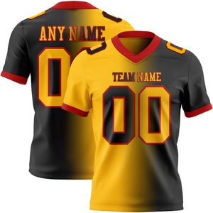 Custom Black Gold-Red Mesh Authentic Gradient Fashion Football Jersey