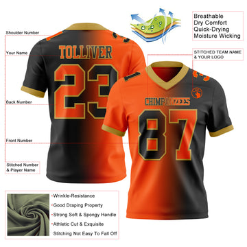 Custom Black Orange-Old Gold Mesh Authentic Gradient Fashion Football Jersey