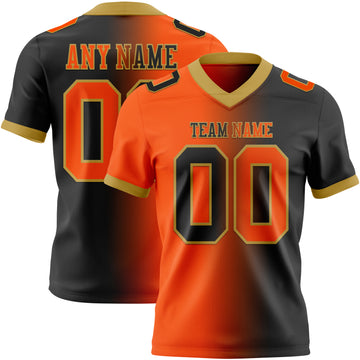 Custom Black Orange-Old Gold Mesh Authentic Gradient Fashion Football Jersey