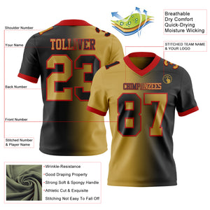 Custom Black Old Gold-Red Mesh Authentic Gradient Fashion Football Jersey