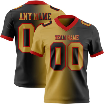 Custom Black Old Gold-Red Mesh Authentic Gradient Fashion Football Jersey