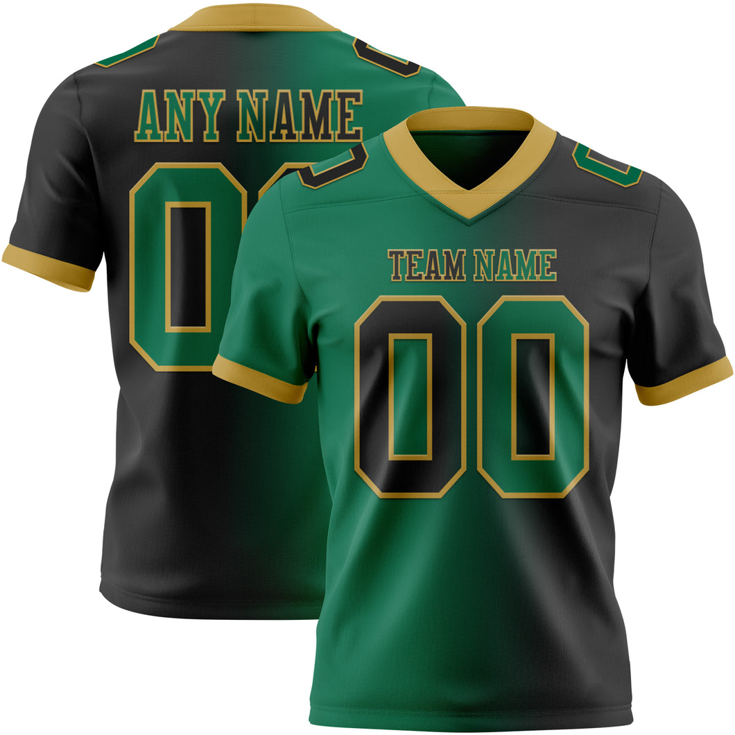 Custom Black Kelly Green-Old Gold Mesh Authentic Gradient Fashion Football Jersey