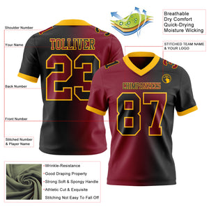 Custom Black Crimson-Gold Mesh Authentic Gradient Fashion Football Jersey