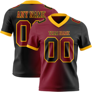 Custom Black Crimson-Gold Mesh Authentic Gradient Fashion Football Jersey