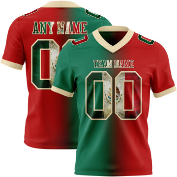 Custom Red Vintage Mexican Flag Kelly Green-Cream Mesh Authentic Gradient Fashion Football Jersey