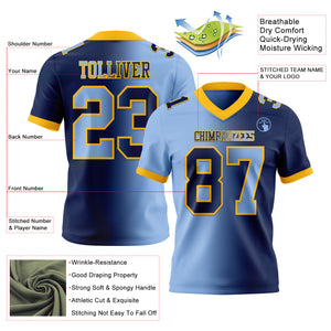 Custom Navy Light Blue-Gold Mesh Authentic Gradient Fashion Football Jersey