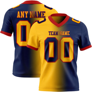 Custom Navy Gold-Red Mesh Authentic Gradient Fashion Football Jersey