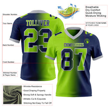 Load image into Gallery viewer, Custom Navy Neon Green-Gray Mesh Authentic Gradient Fashion Football Jersey
