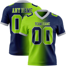 Load image into Gallery viewer, Custom Navy Neon Green-Gray Mesh Authentic Gradient Fashion Football Jersey
