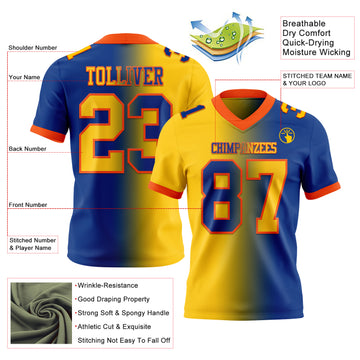 Custom Royal Yellow-Orange Mesh Authentic Gradient Fashion Football Jersey