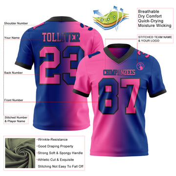 Custom Royal Pink-Black Mesh Authentic Gradient Fashion Football Jersey