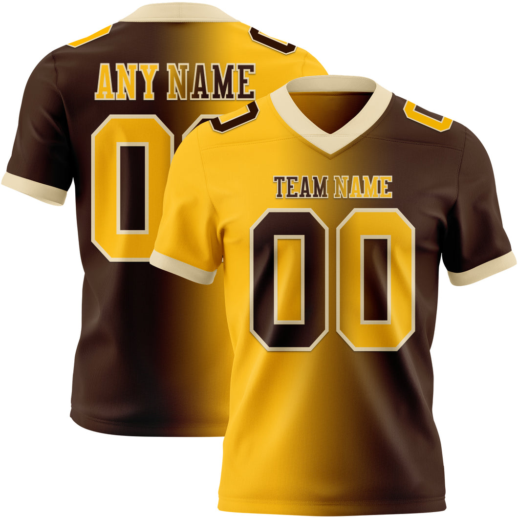 Custom Brown Gold-Cream Mesh Authentic Gradient Fashion Football Jersey