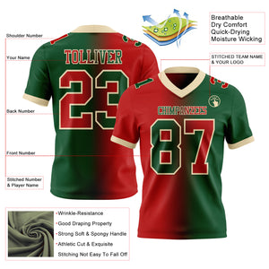 Custom Green Red-Cream Mesh Authentic Gradient Fashion Football Jersey