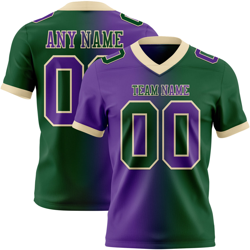 Custom Green Purple-Cream Mesh Authentic Gradient Fashion Football Jersey