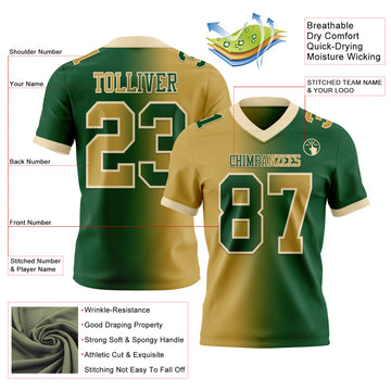 Custom Green Old Gold-Cream Mesh Authentic Gradient Fashion Football Jersey