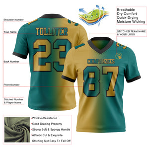 Custom Teal Old Gold-Black Mesh Authentic Gradient Fashion Football Jersey