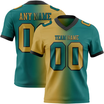 Custom Teal Old Gold-Black Mesh Authentic Gradient Fashion Football Jersey