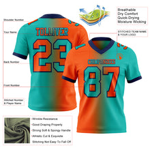 Load image into Gallery viewer, Custom Aqua Orange-Navy Mesh Authentic Gradient Fashion Football Jersey
