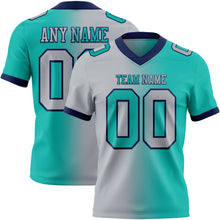 Load image into Gallery viewer, Custom Aqua Gray-Navy Mesh Authentic Gradient Fashion Football Jersey
