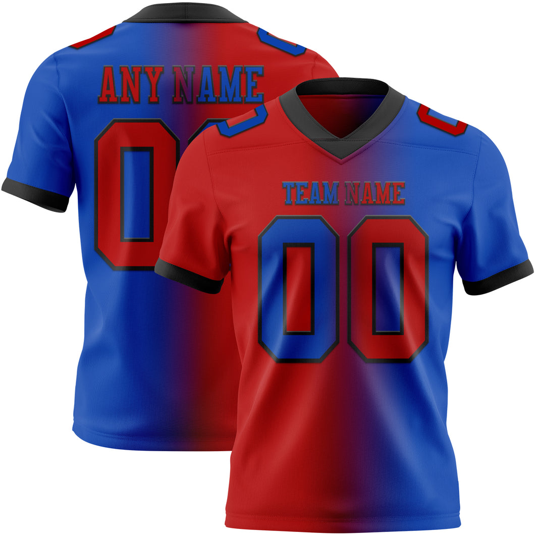 Custom Thunder Blue Red-Black Mesh Authentic Gradient Fashion Football Jersey