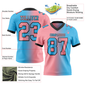 Custom Sky Blue Medium Pink-Black Mesh Authentic Gradient Fashion Football Jersey