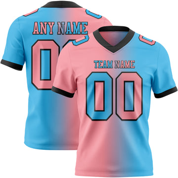 Custom Sky Blue Medium Pink-Black Mesh Authentic Gradient Fashion Football Jersey