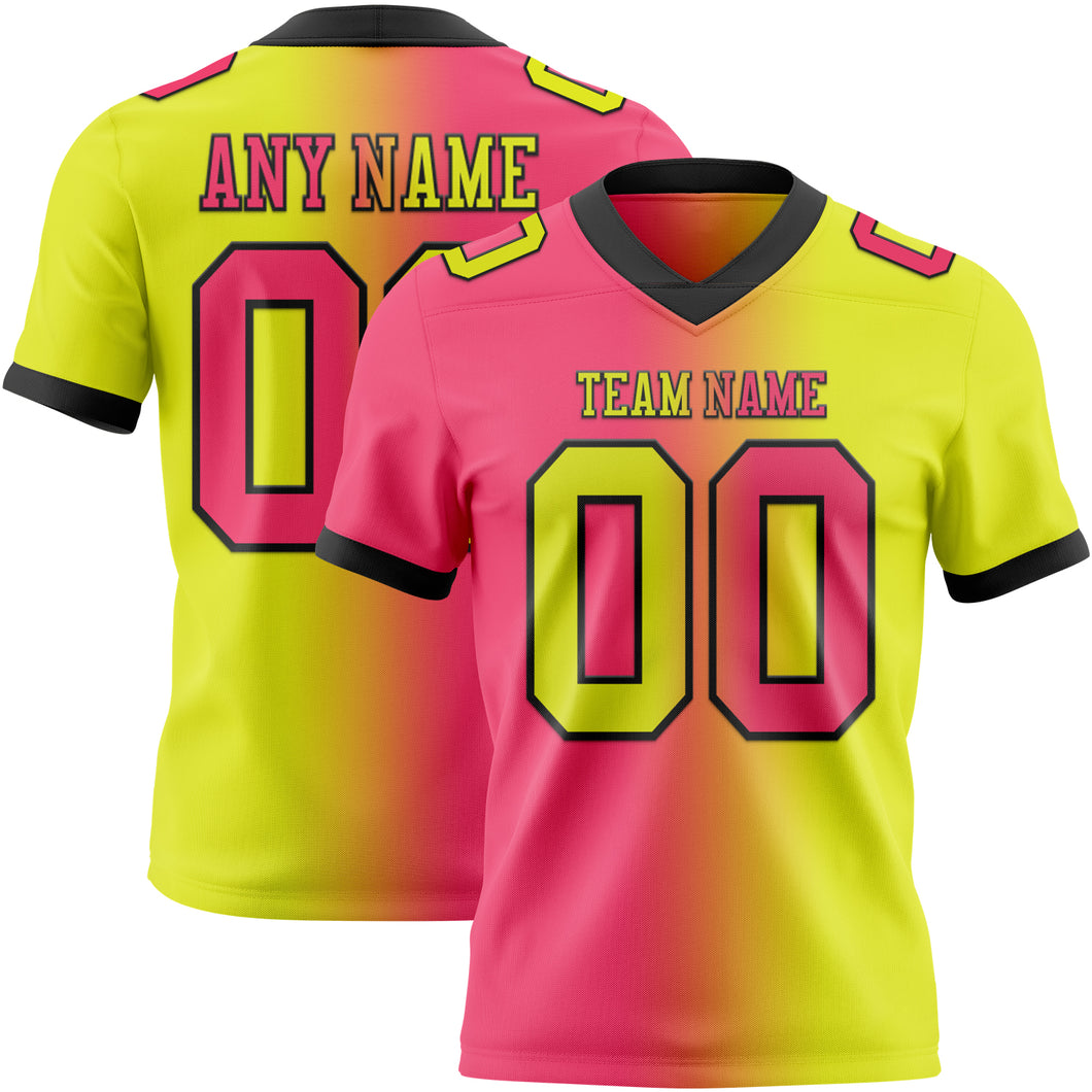 Custom Neon Yellow Neon Pink-Black Mesh Authentic Gradient Fashion Football Jersey