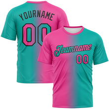 Charger l&#39;image dans la galerie, Custom Aqua Pink-Black Gradient Fashion Performance T-Shirt
