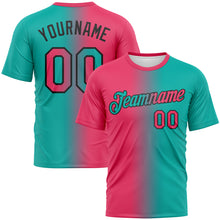 Charger l&#39;image dans la galerie, Custom Aqua Neon Pink-Black Gradient Fashion Performance T-Shirt
