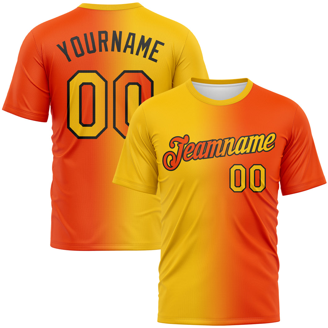 Custom Orange Yellow-Black Gradient Fashion Performance T-Shirt