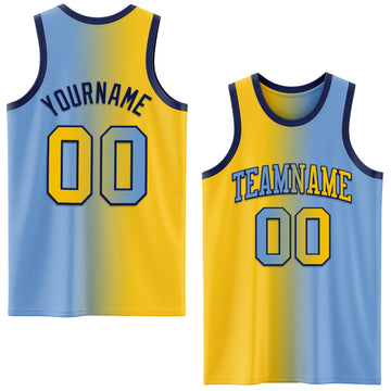 Custom Light Blue Yellow-Navy Authentic Gradient Fashion Basketball Jersey