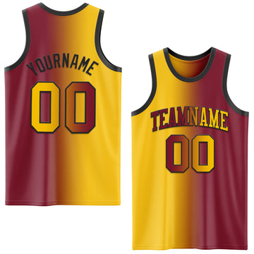 Custom Crimson Yellow-Black Authentic Gradient Fashion Basketball Jersey