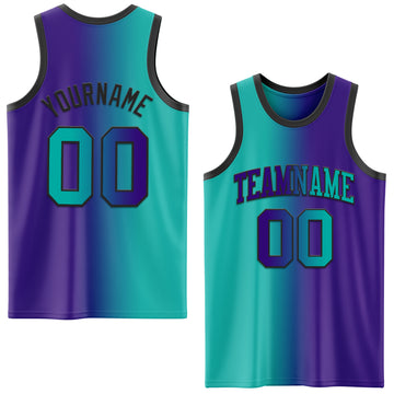 Custom Purple Aqua-Black Authentic Gradient Fashion Basketball Jersey