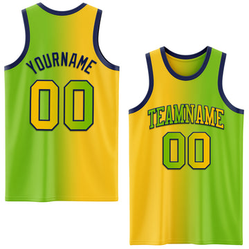 Custom Neon Green Yellow-Navy Authentic Gradient Fashion Basketball Jersey