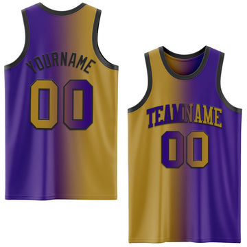 Custom Purple Old Gold-Black Authentic Gradient Fashion Basketball Jersey