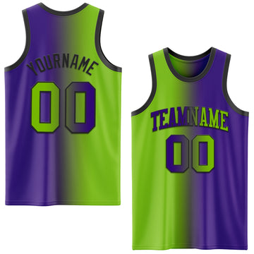 Custom Purple Neon Green-Black Authentic Gradient Fashion Basketball Jersey