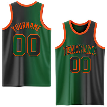 Custom Black Kelly Green-Orange Authentic Gradient Fashion Basketball Jersey